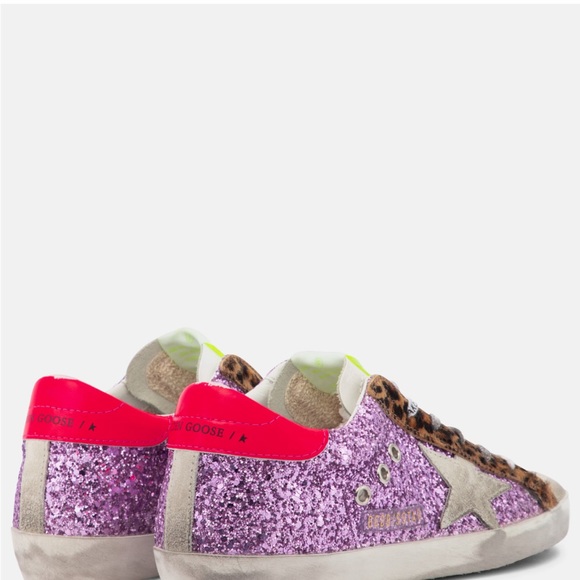 Super-Star sneakers with pink glitter and leopard-print pony skin inserts - Picture 5 of 13